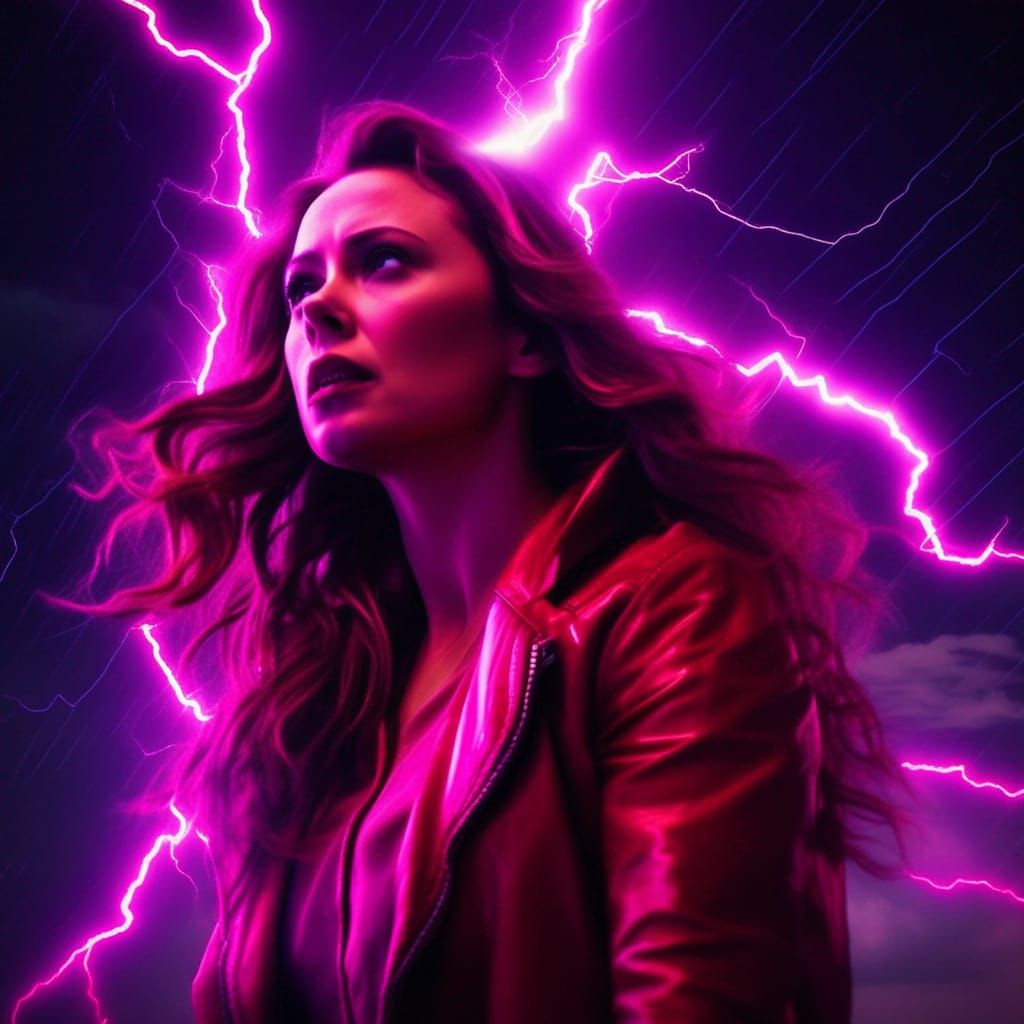 Scarlet Witch Ascends in Neon Synthwave Storm