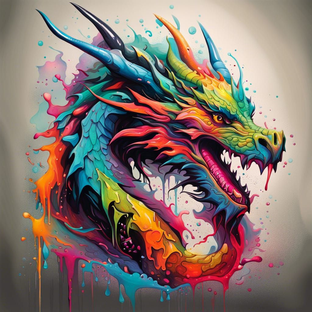 Colorful Dragon Graffiti Art: Splash Art Style