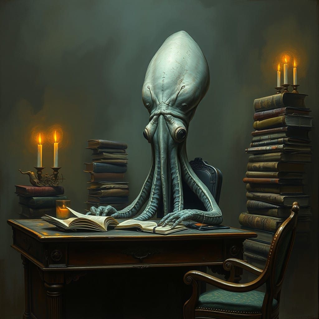 Surreal Squid Study in a Muted, Dreamlike World