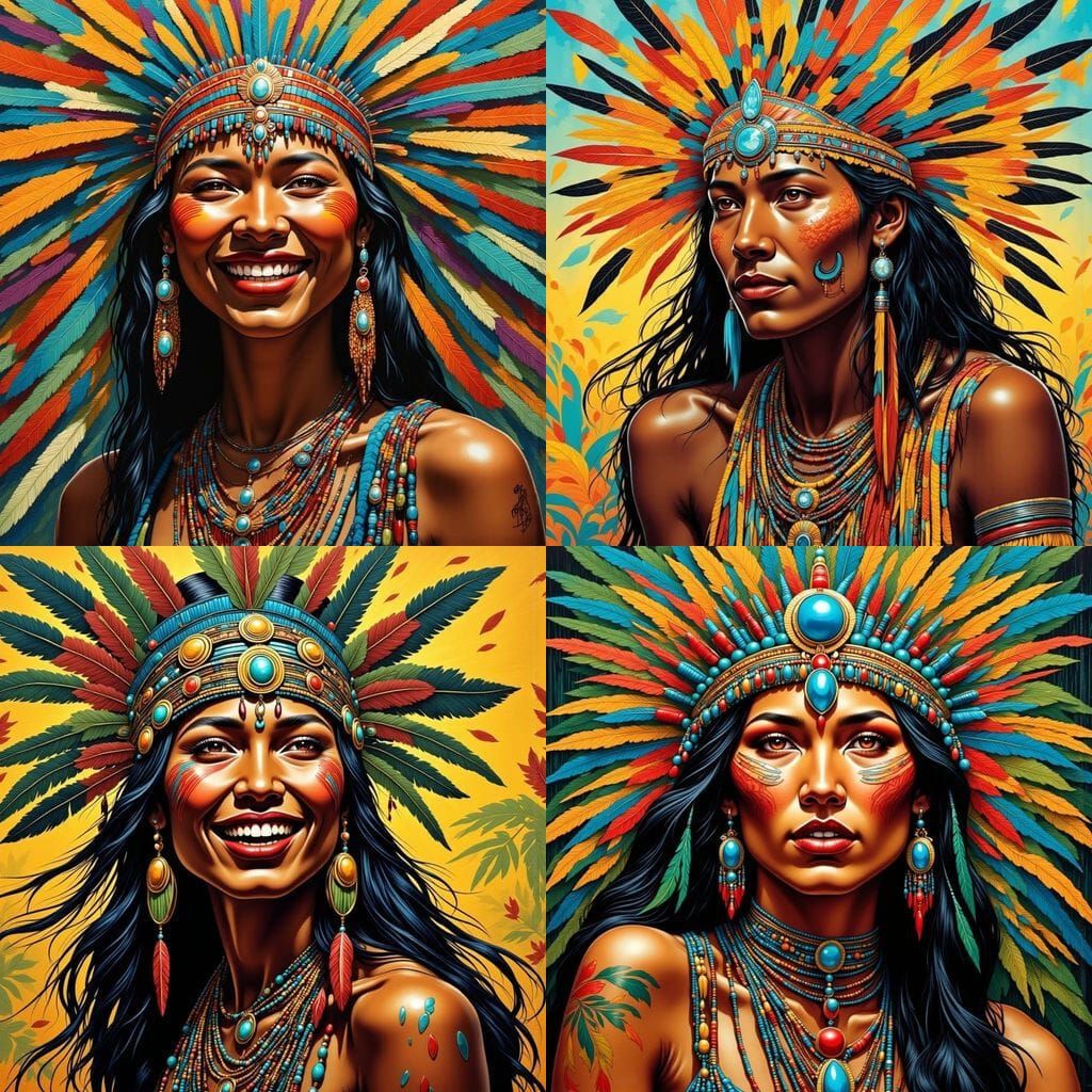 Ethereal Warrior Goddess in Vibrant Amazonian Headdress