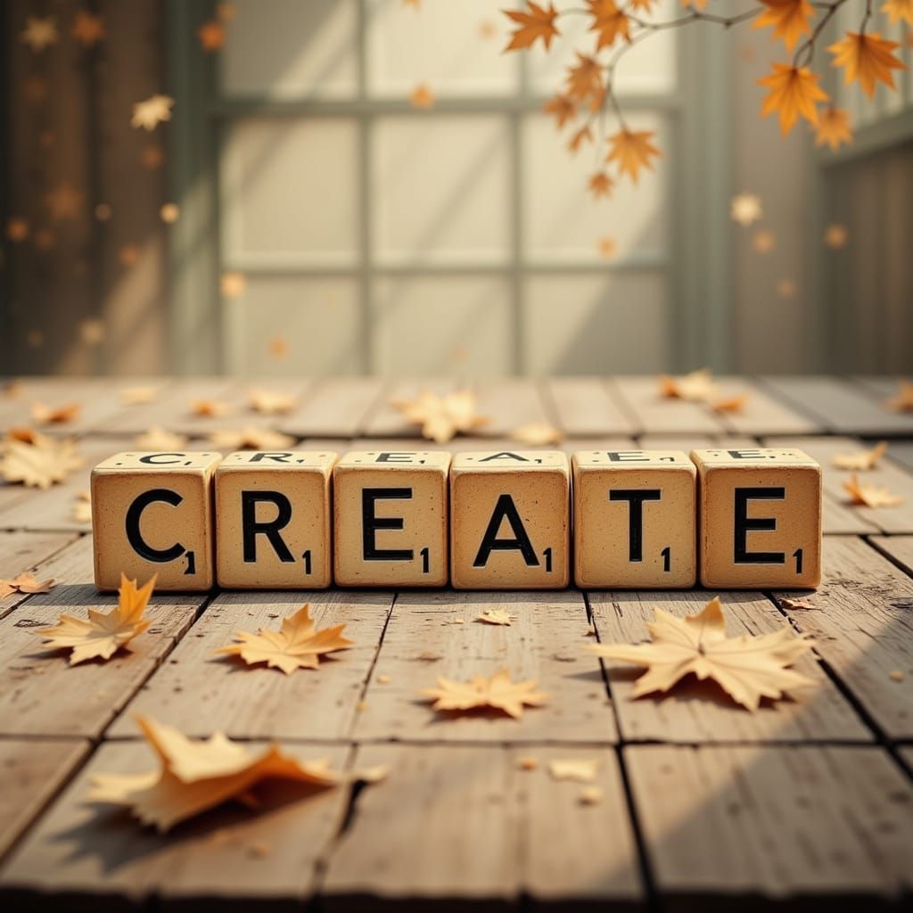Scrabble Tiles Spell Create on Wood Table
