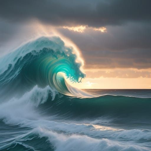 Cinematic Wave Crash in Vibrant Golden Light