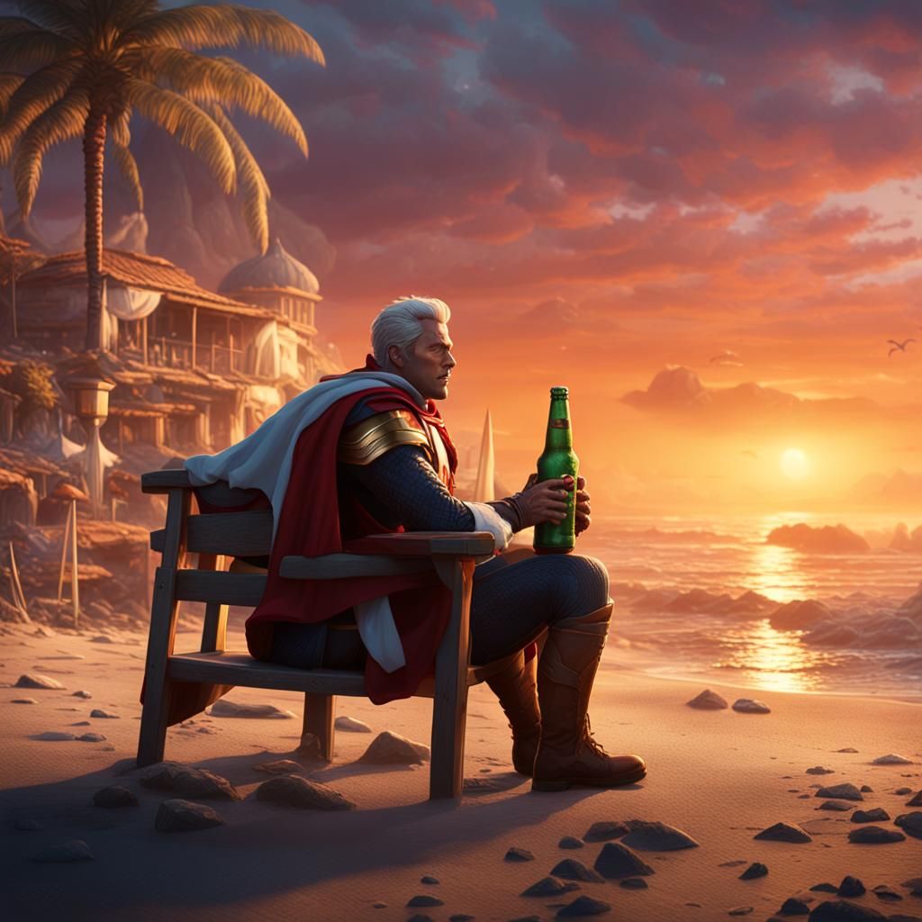 Homelander's Beach Day: A Detailed Digital Painting