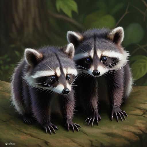Hyperrealistic Baby Raccoons in Intricate Detail