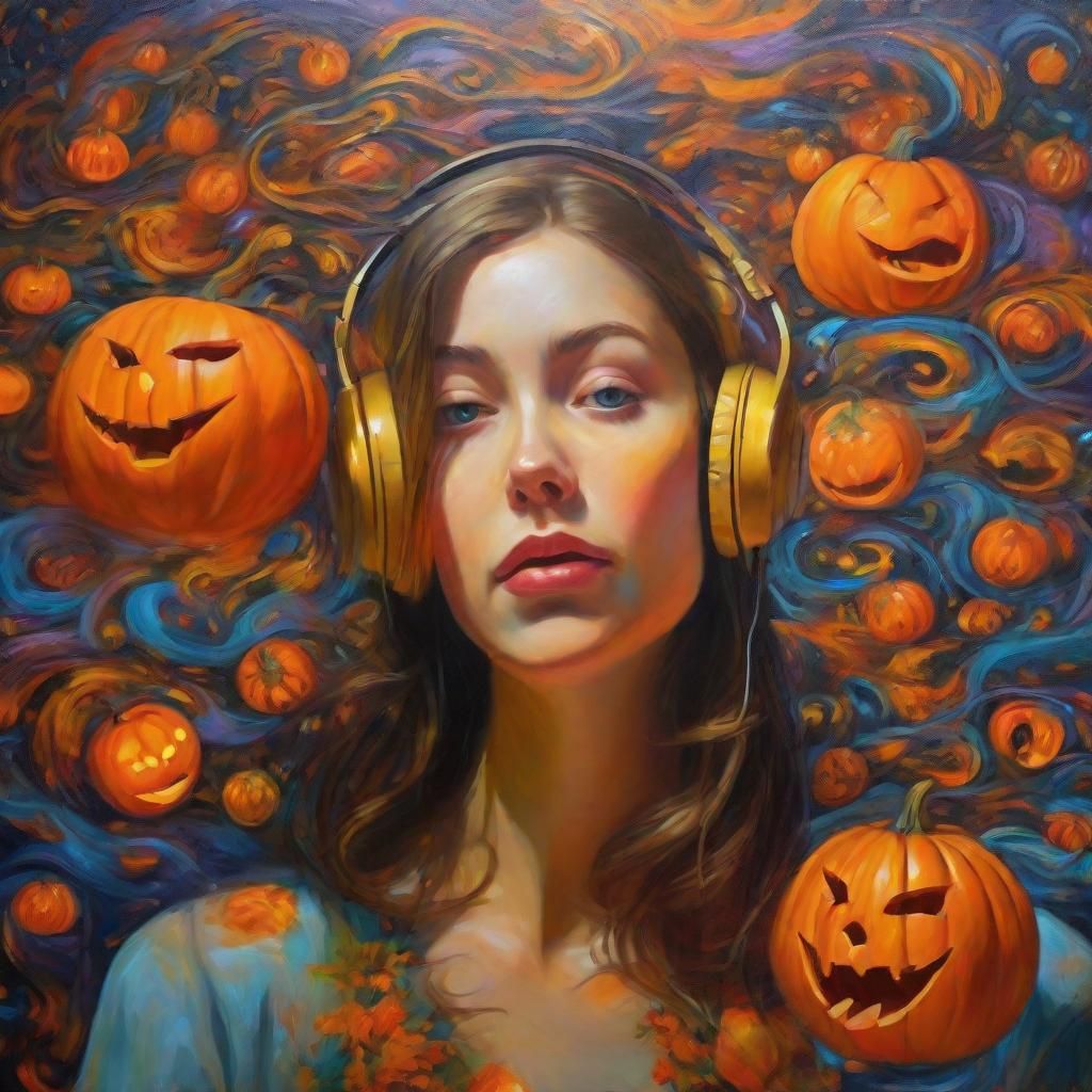Surreal Halloween: Woman in a Pumpkin World