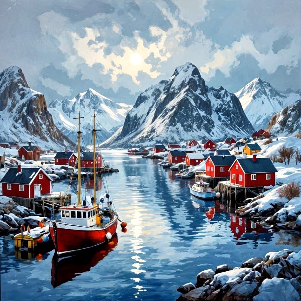 Hamnøy, Norway: Golden Age Oil Painting of Lofoten
