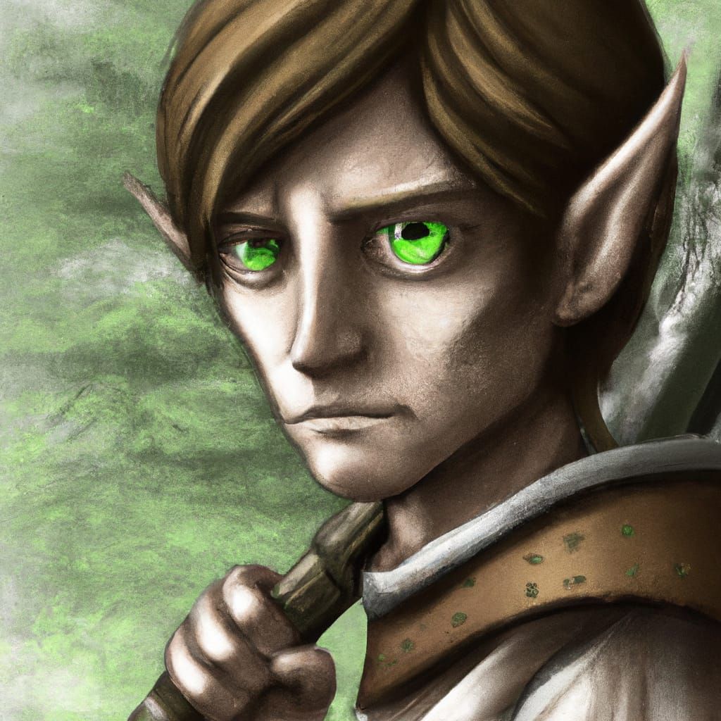 Detailed Portrait of Halfling-Elf Hybrid with Sword