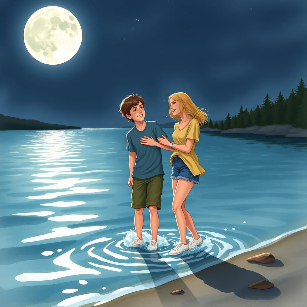 Percy and Annabeth Under the Full Moon at Camp Half-Blood