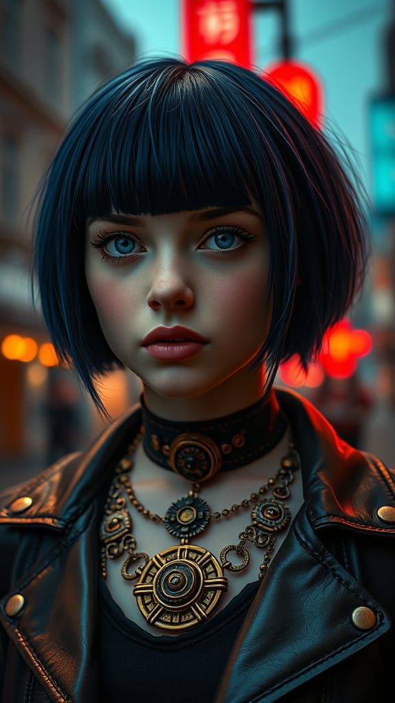 Steampunk Siren in Cityscape