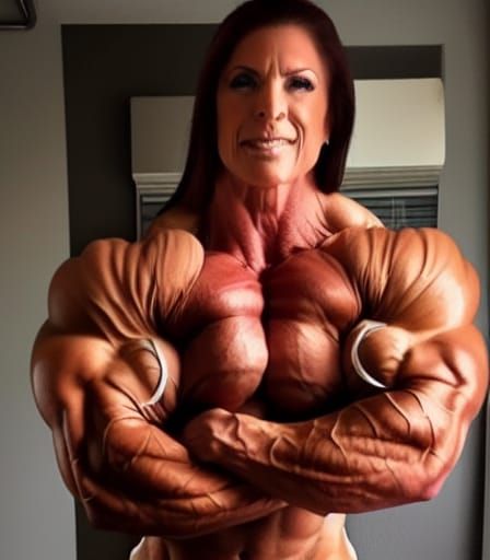 Muscular Female Bodybuilder Flexing Ripped Arms