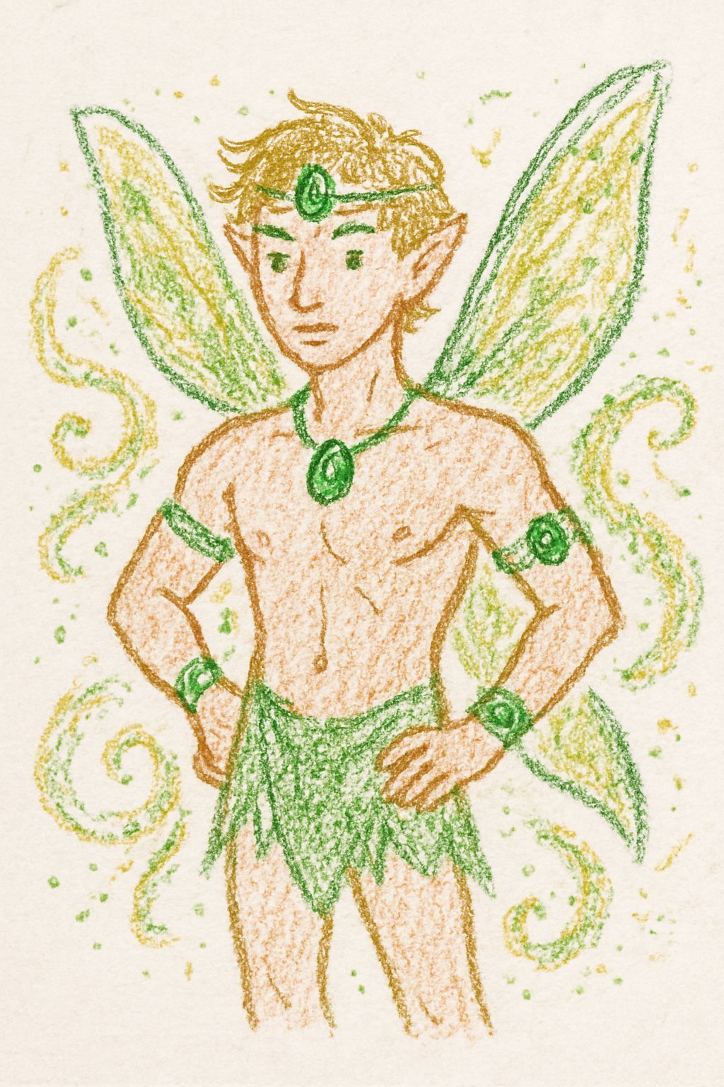 Poorly Drawn Fairy with Emerald Jewelry