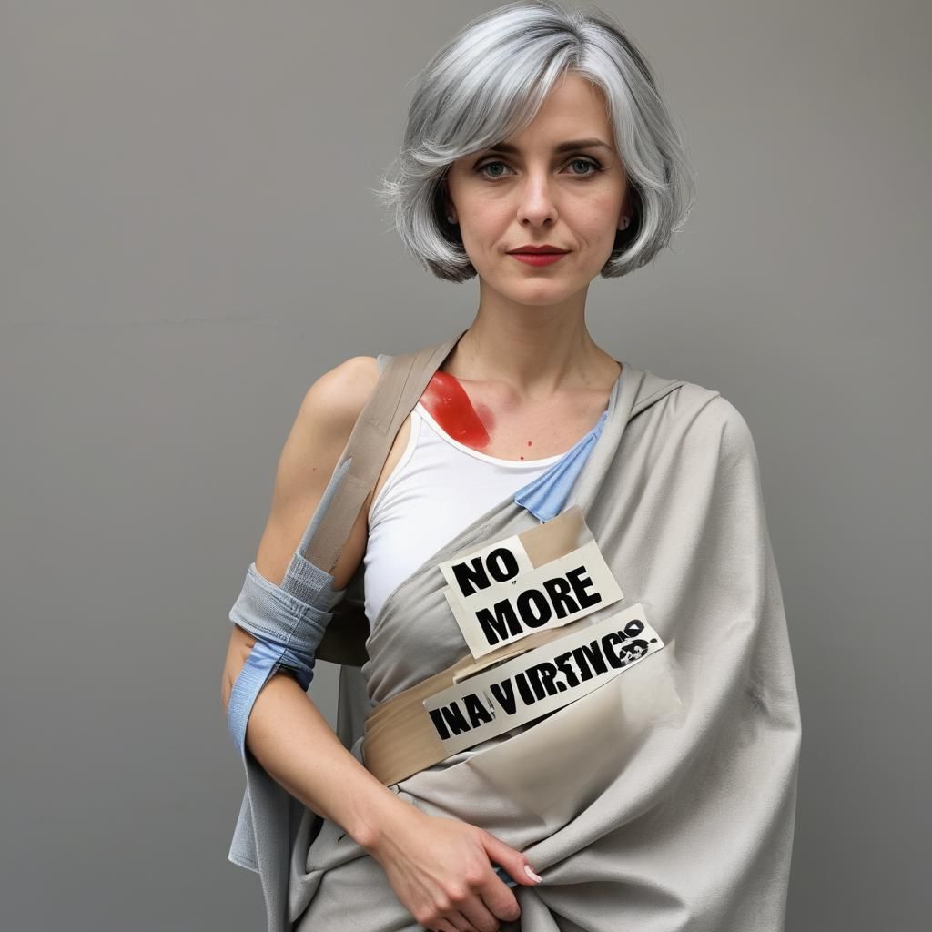 Elegant Woman Protests With Injured Arm