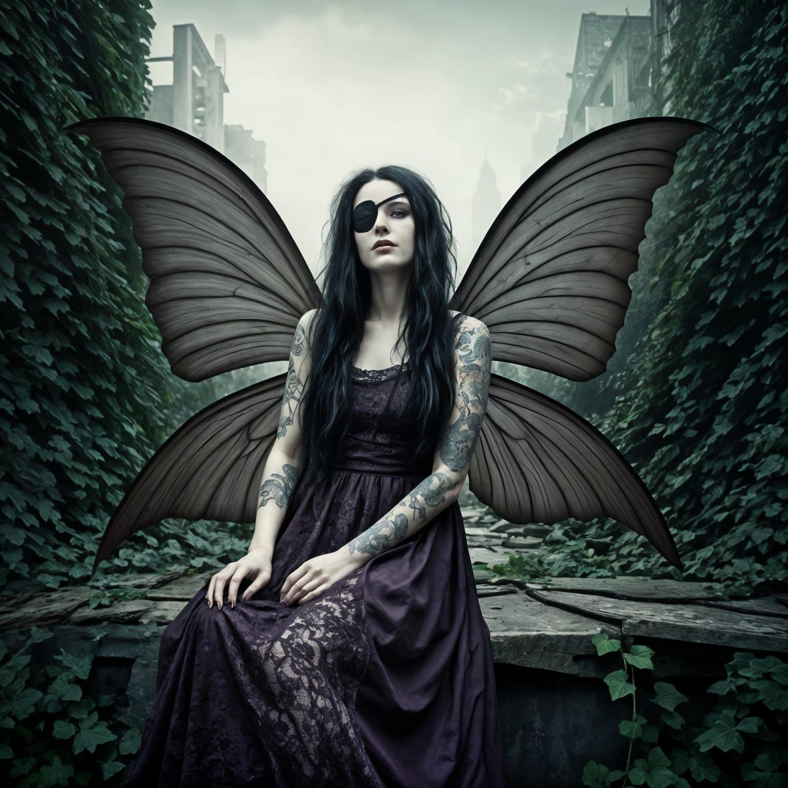 Gothic Fairy Portrait in Abandoned City