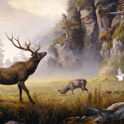 Deer Hunting in Oil Painting Style