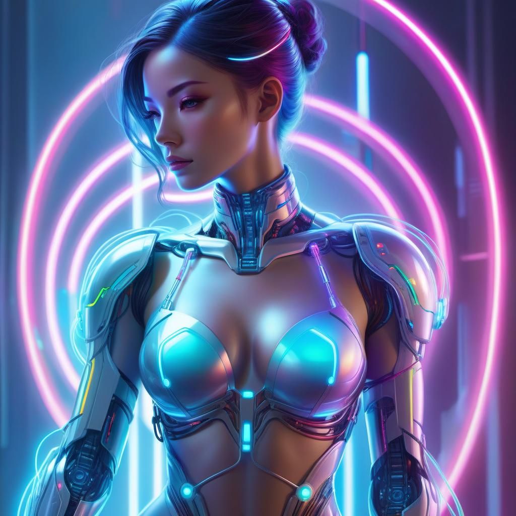 Female Cyborg Portrait with Neon Cables
