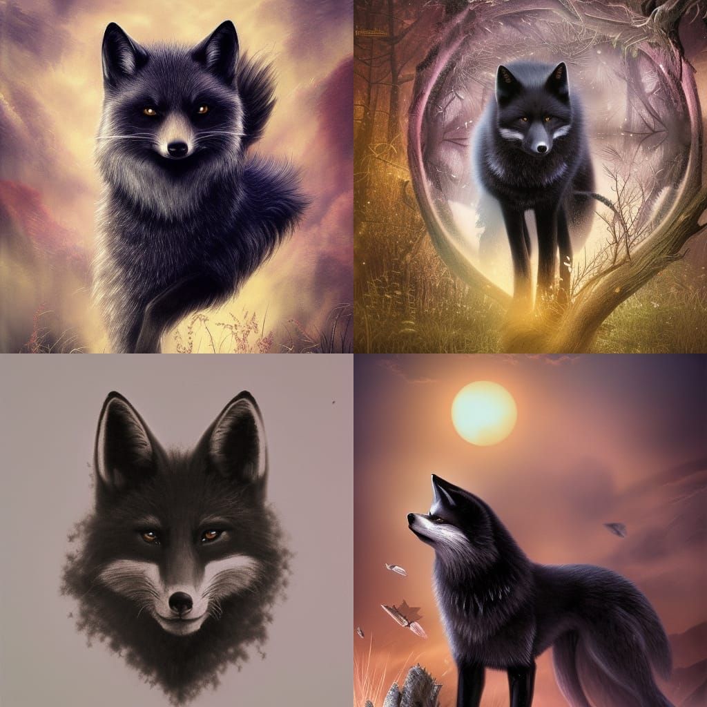 Dramatic Black Fox Digital Matte Painting