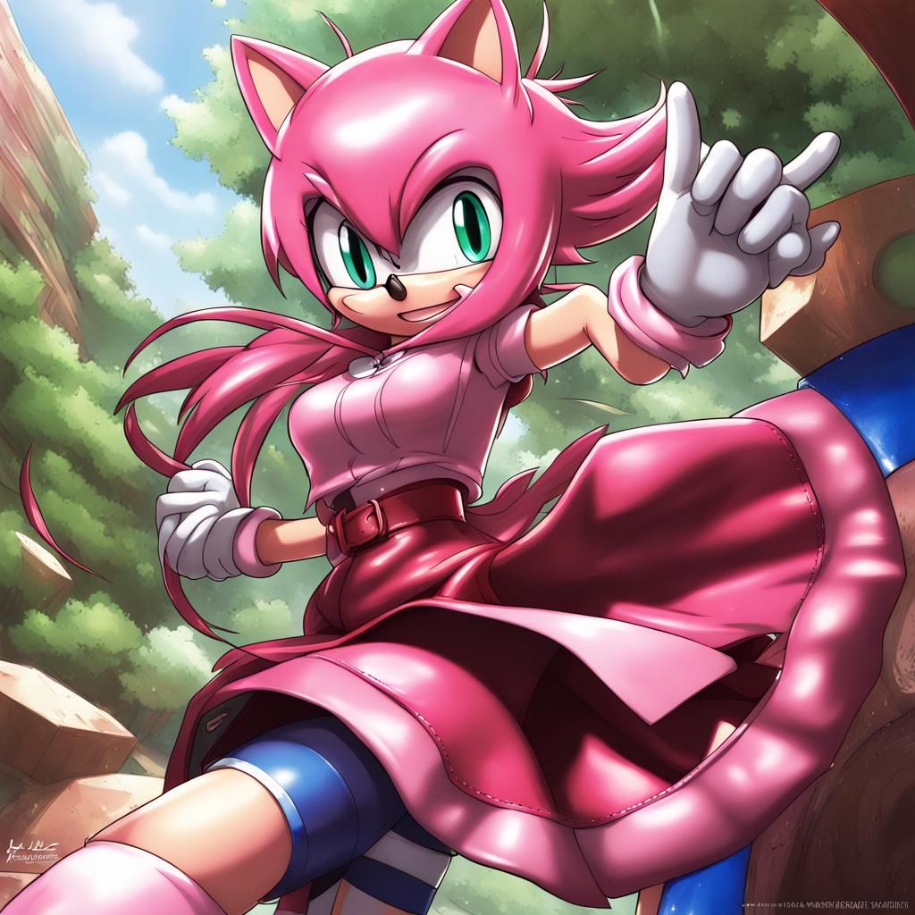 Amy Rose in Leather Skirt Anime Style