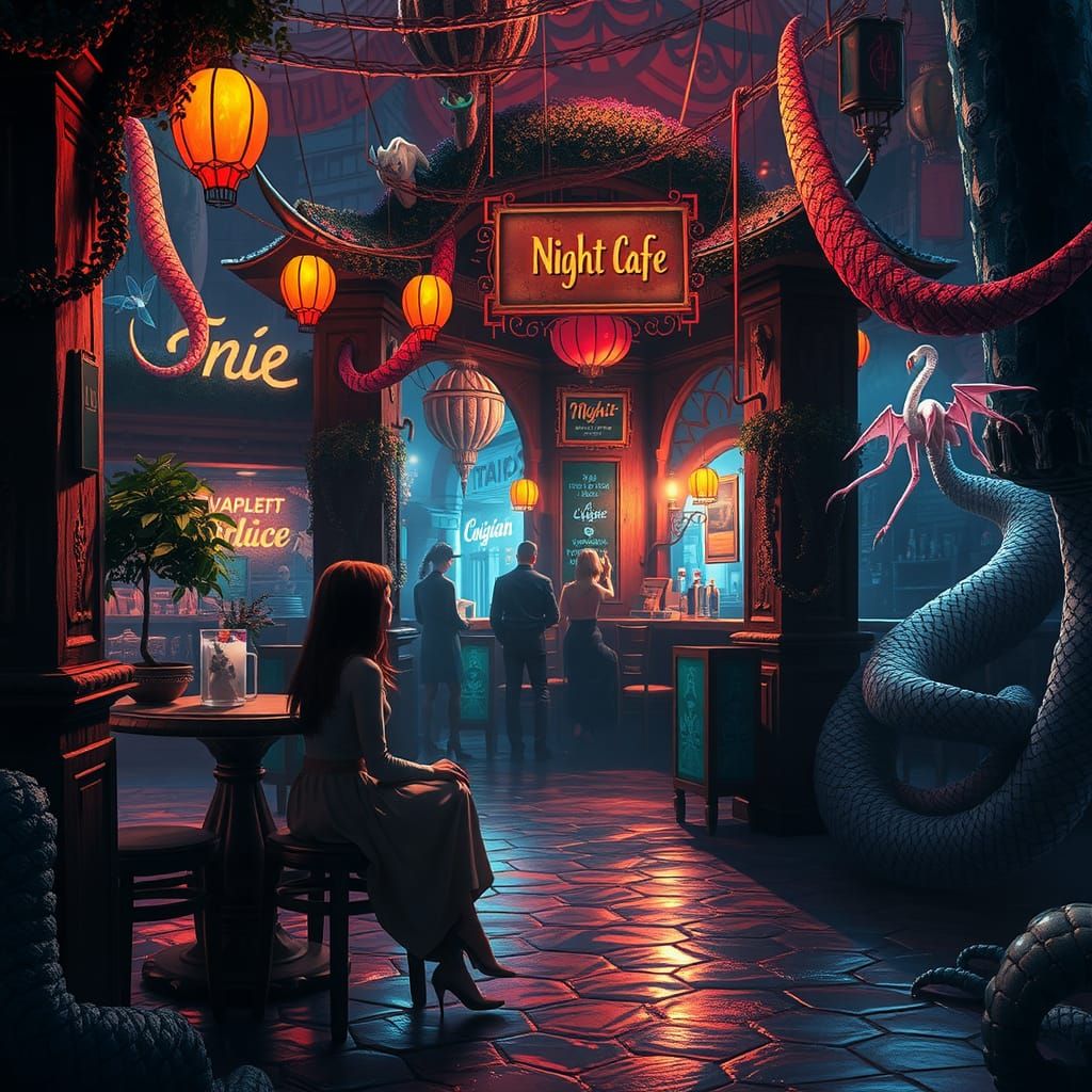 Mystical Night Cafe: Detailed Matte Painting