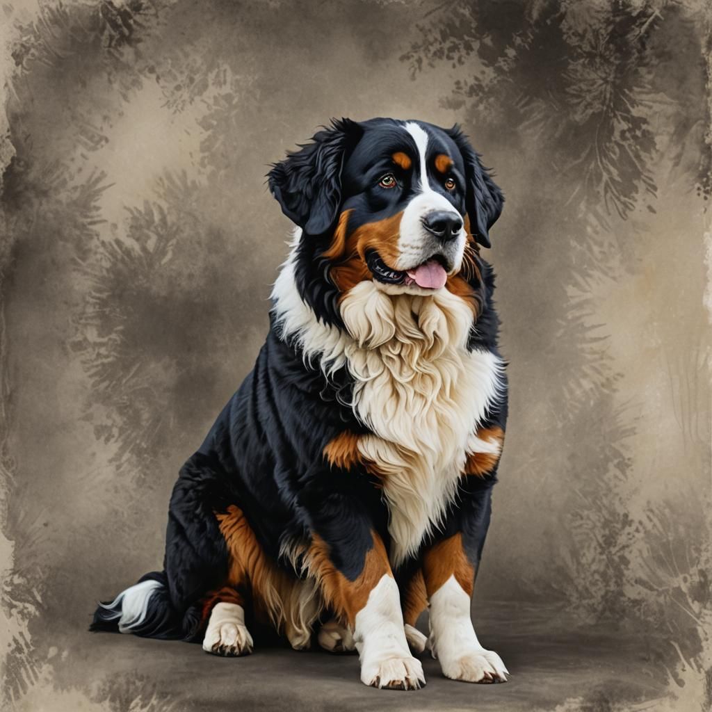 Regal Bernese Mountain Dog Portrait in Digital Art Style