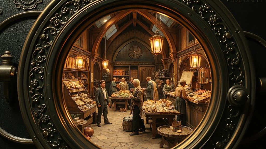 This stunning elaborate luxury time-machine from the 31st century has a window to the past that you dial into.