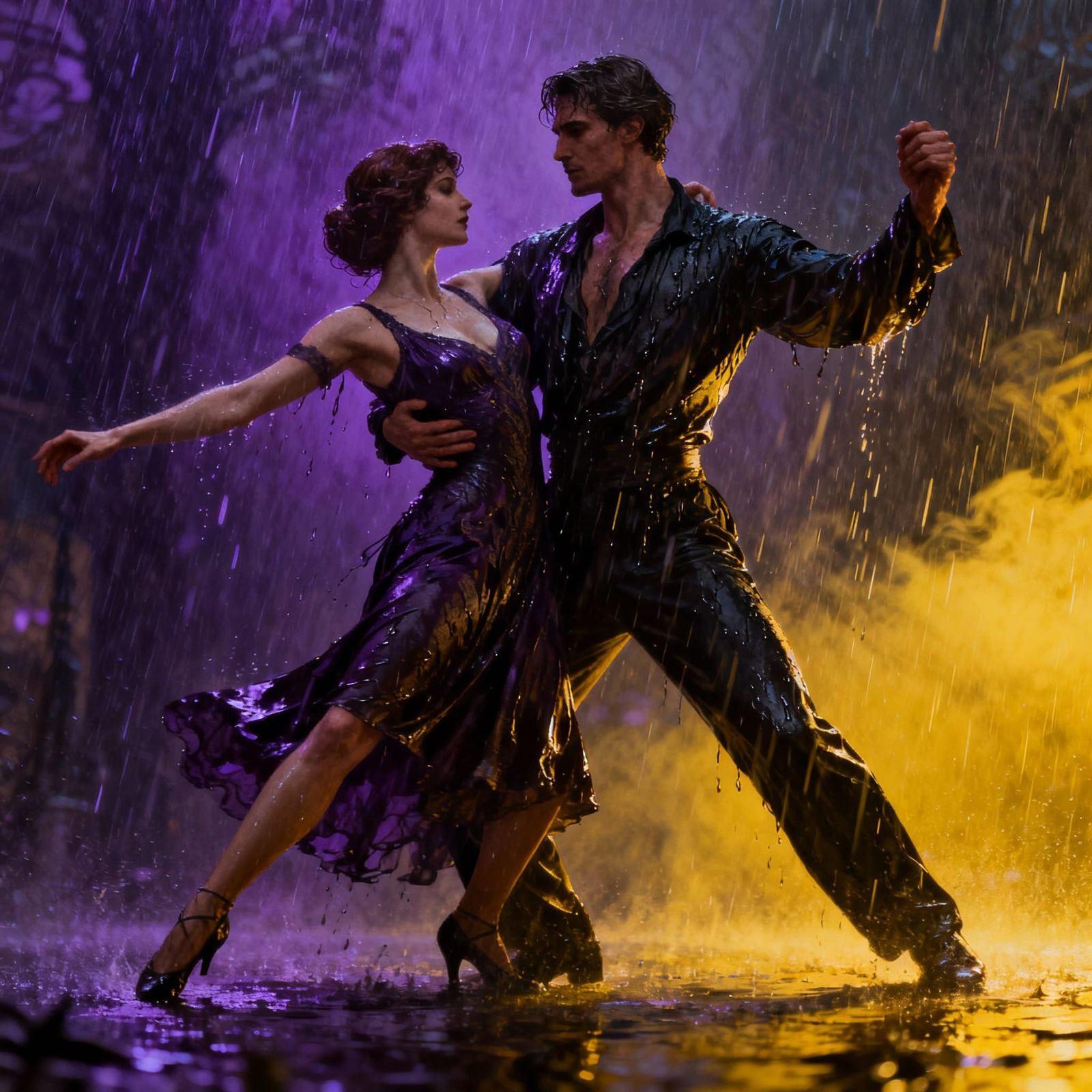 Passionate Tango in the Rain: Dark Fantasy Concept Art
