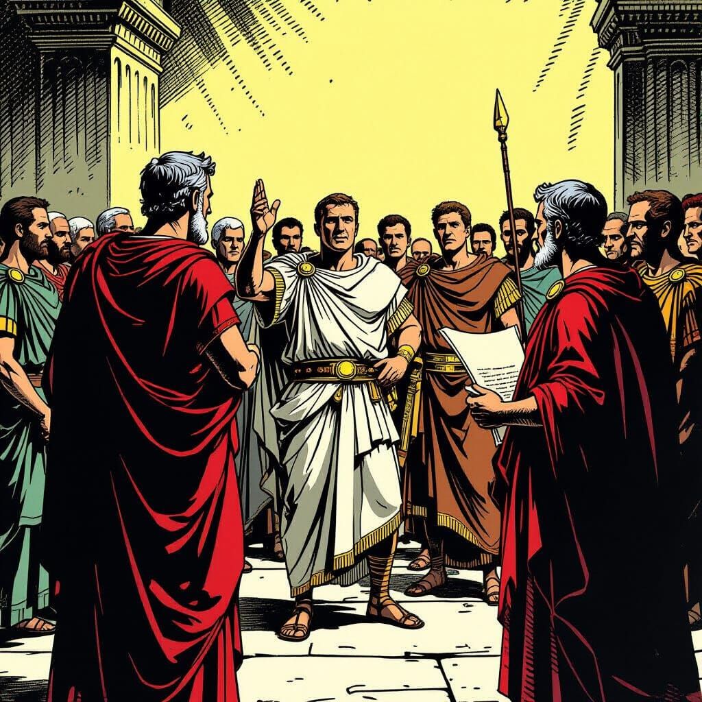 Julius Caesar Confronted by Disapproving Senators in Comic S...