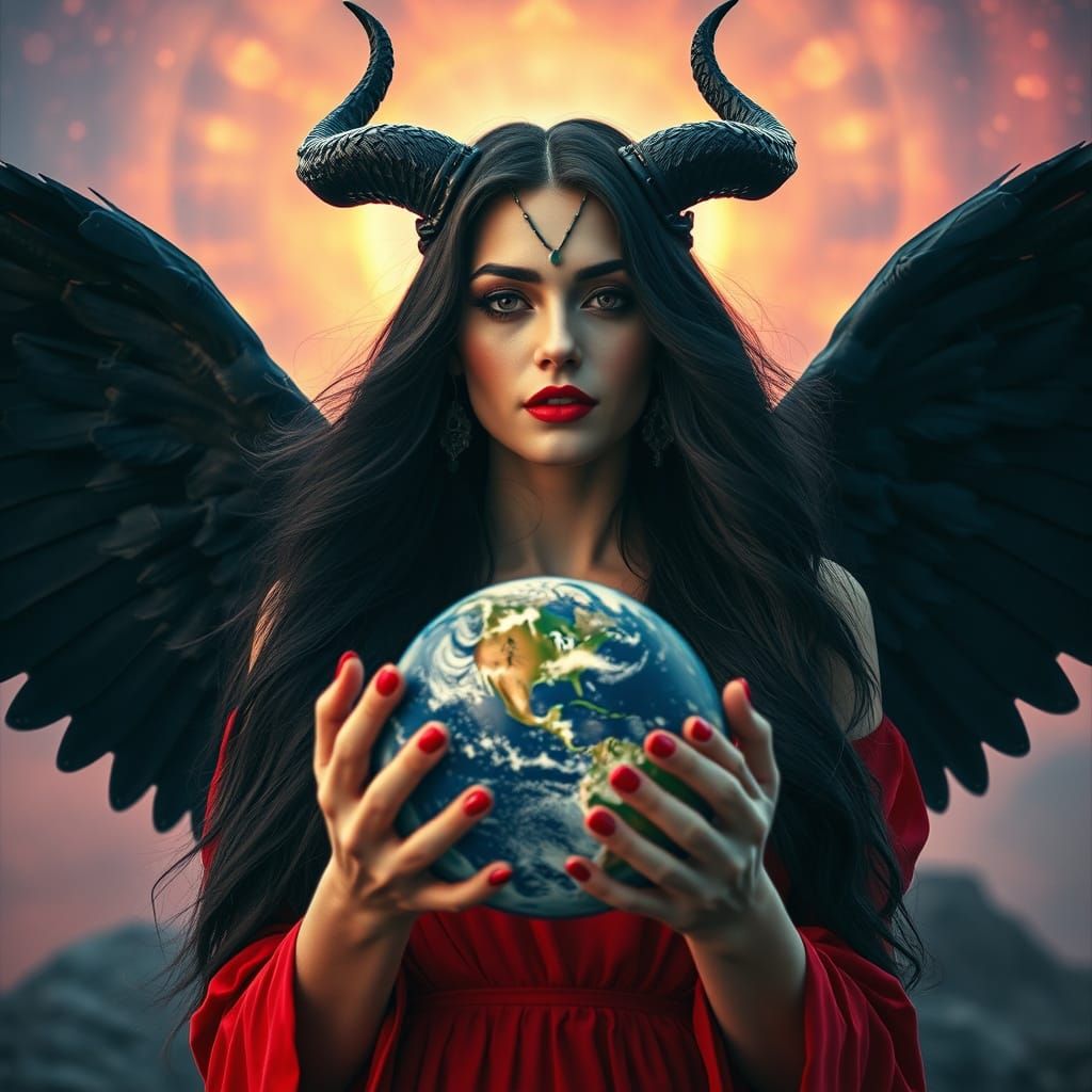 Goddess Holding Earth in Cosmic Creation: Cinematic Still