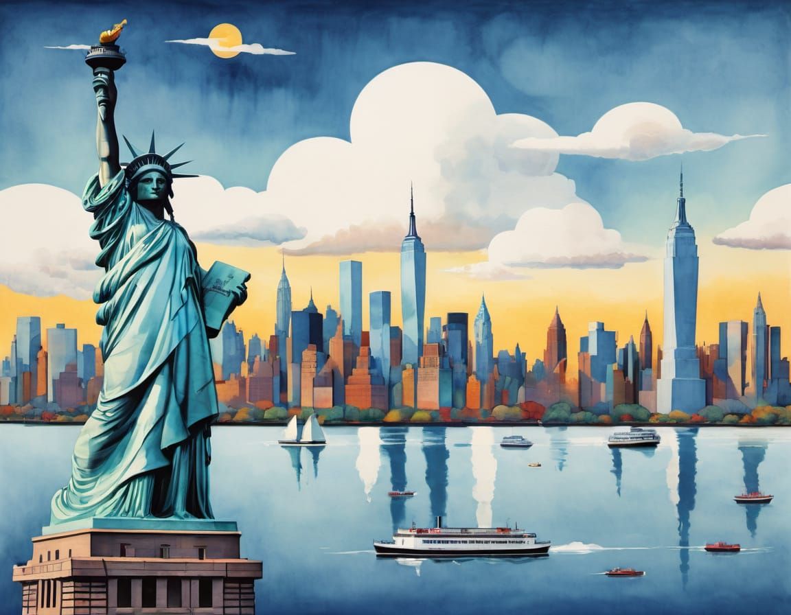 Elegant Art Deco Statue of Liberty Illustration