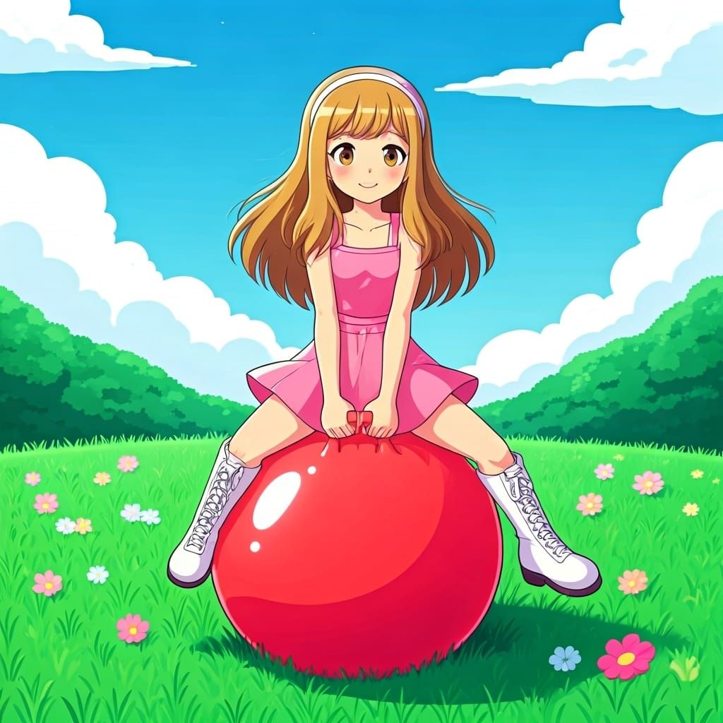Serena Bouncing on a Red Space Hopper Ball