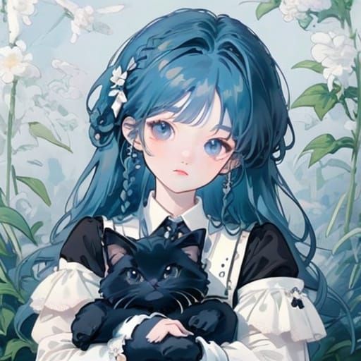 Anime Girl with Cat in School, Genshin Impact Style