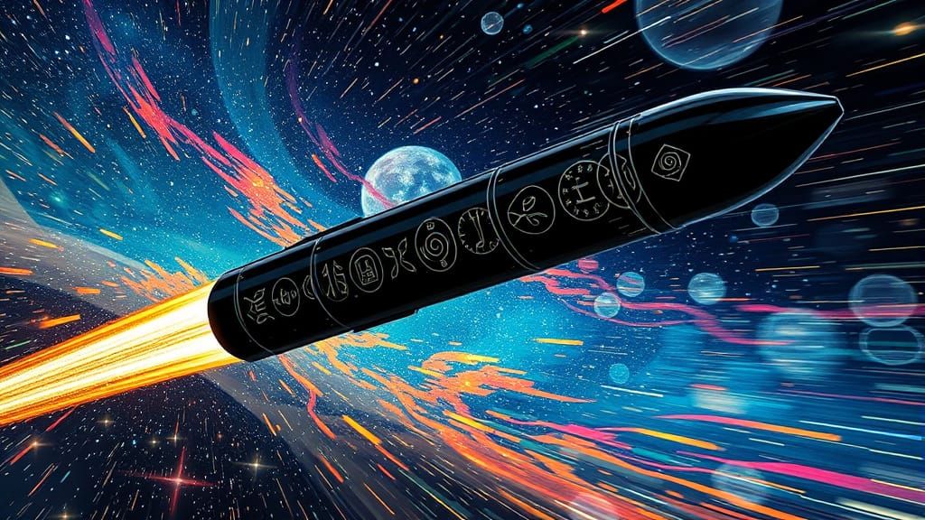 Sleek Starship Races Through Interstellar Maelstrom, Klimt-I...