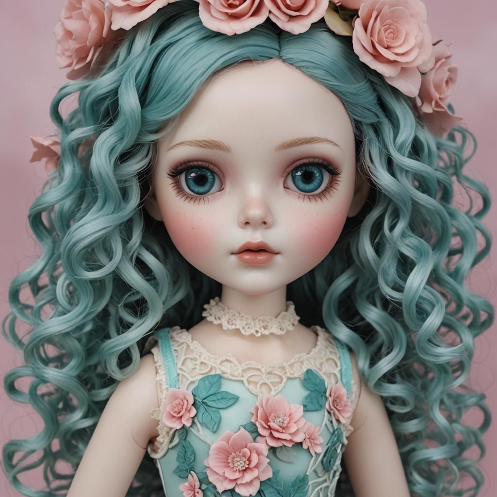 Porcelain Blythe Doll in Hyperrealistic Digital Art