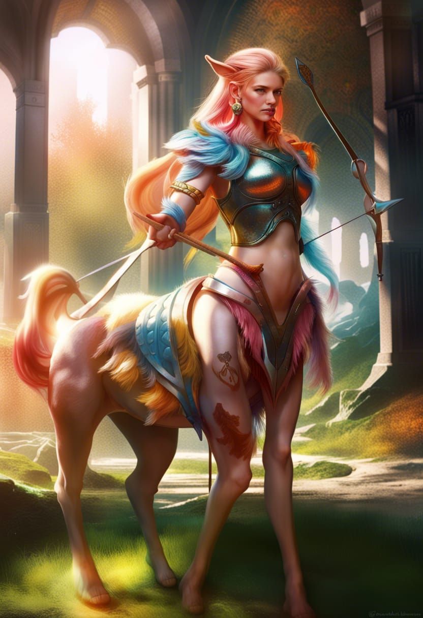 Colorful Centaur Warrior Woman with Bow and Arrow