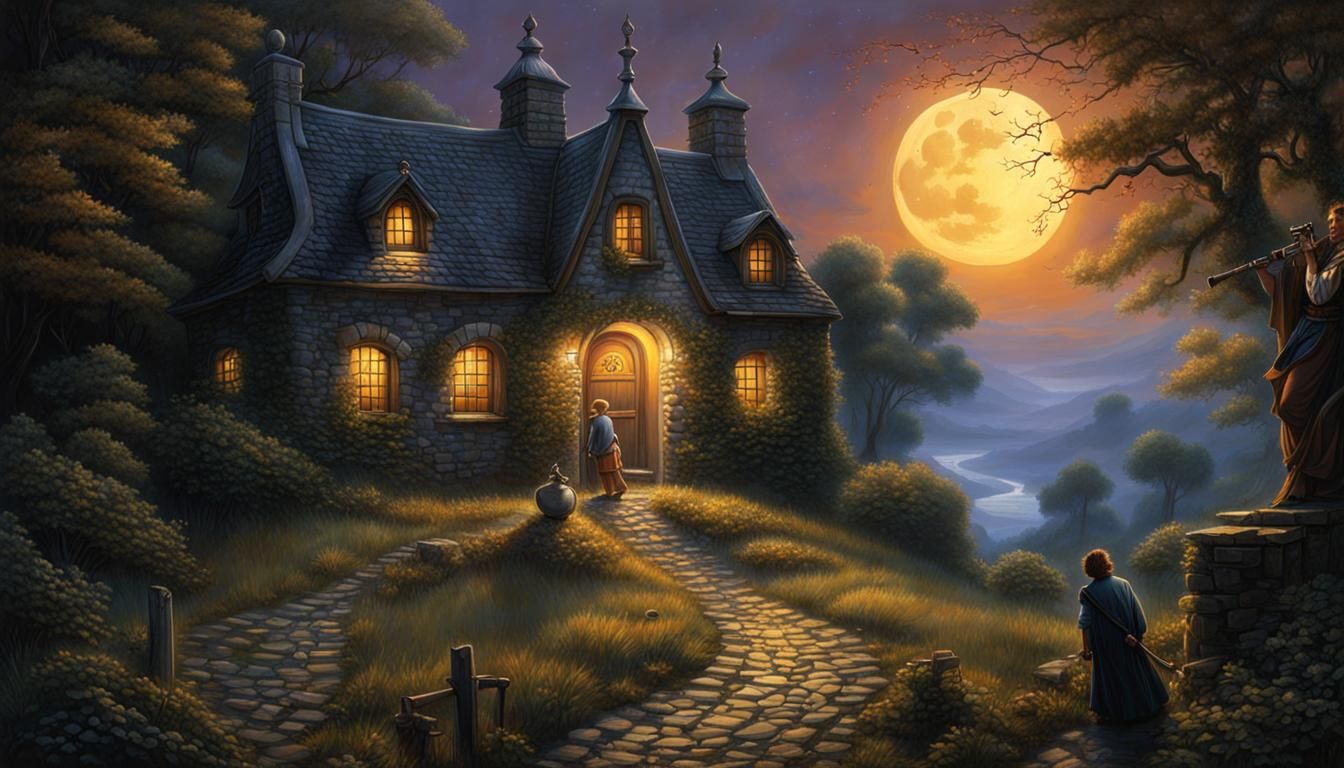 Night Sky Observer with Telescope in Digital Art