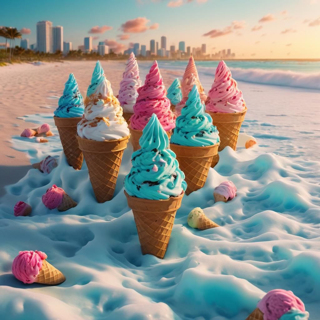 Miami Beach Filled with Ice Cream, Fantasy Art