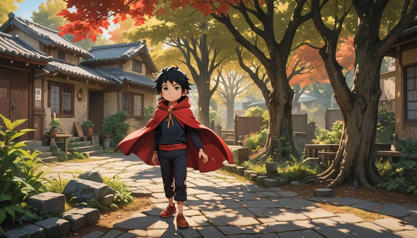 Anime Superhero Boy Waving in Golden Sunlight