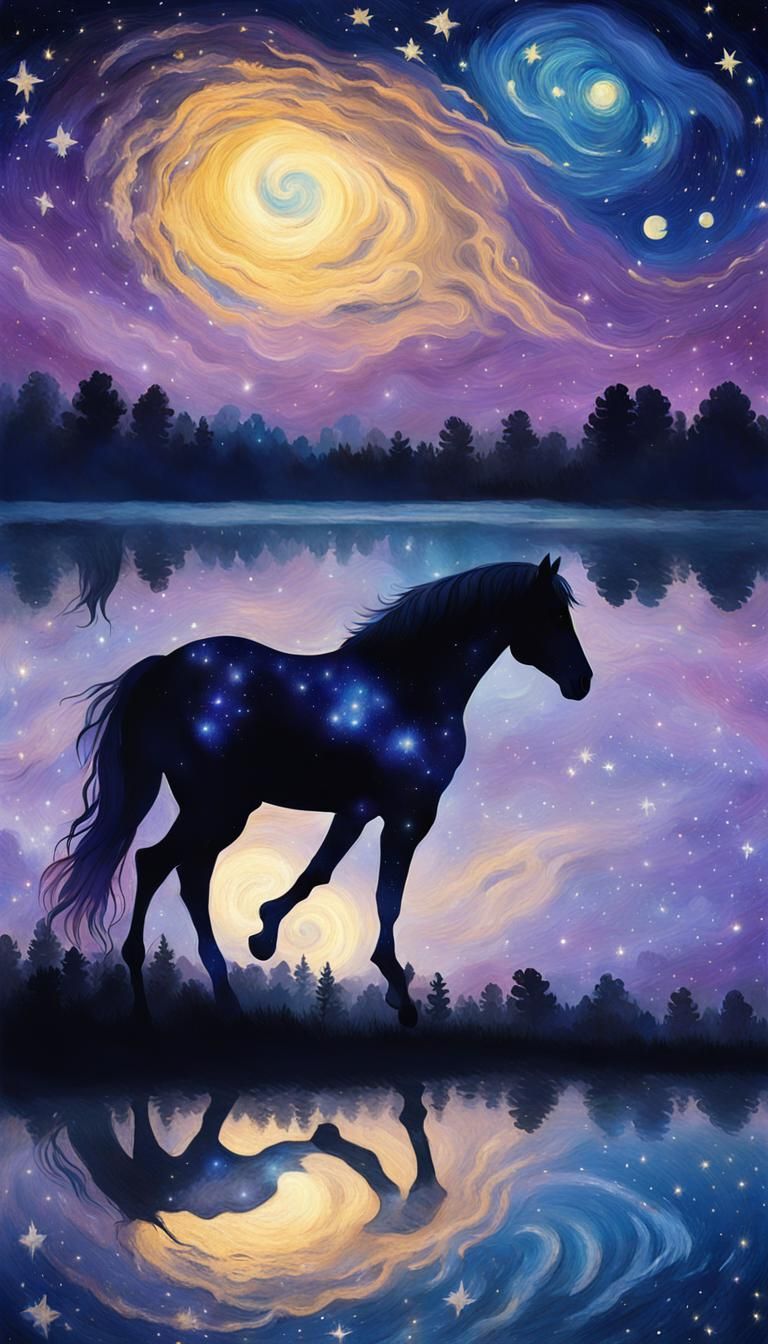 Starry Horse Under Van Gogh Sky