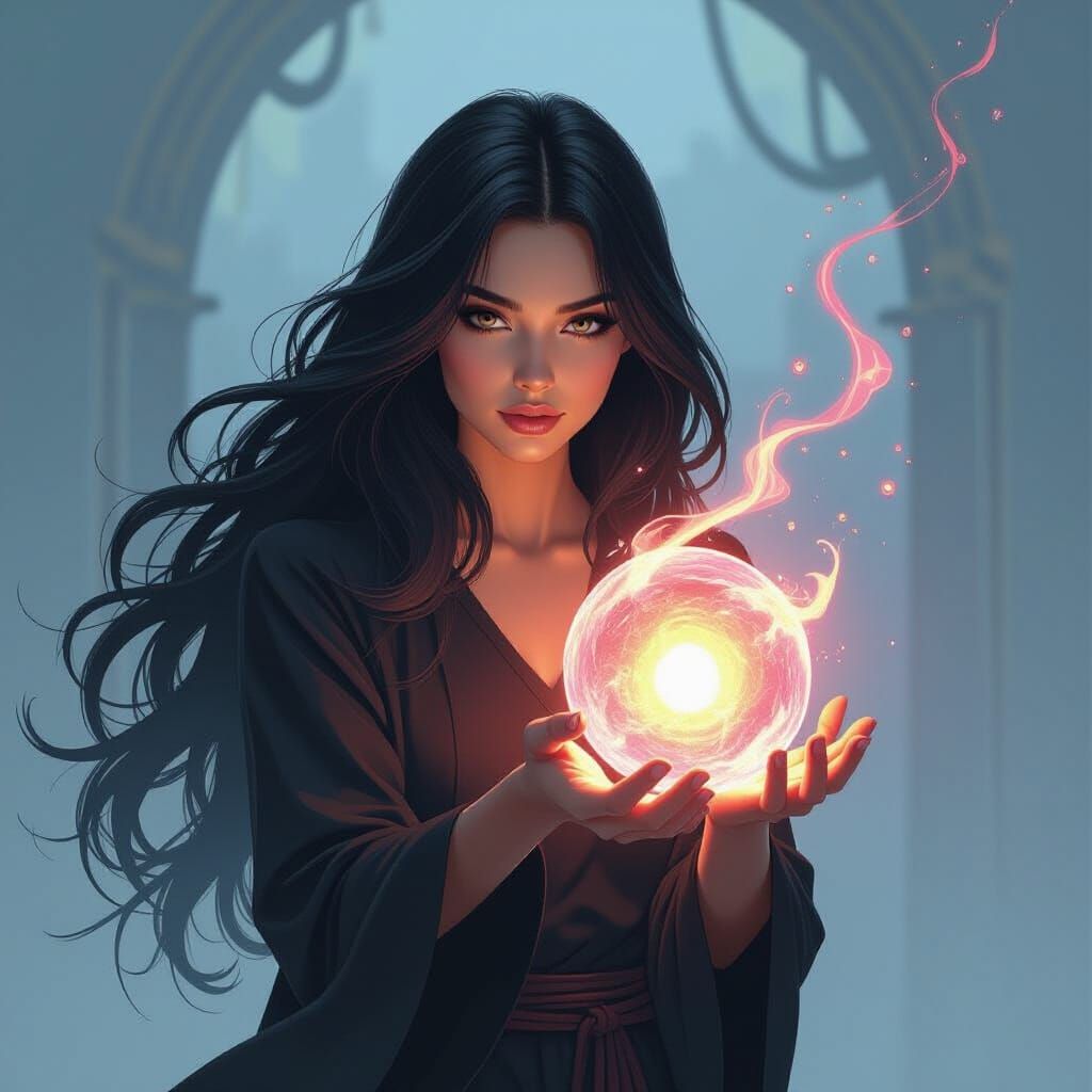 Ethereal Woman Holding Energy Ball in Digital Art