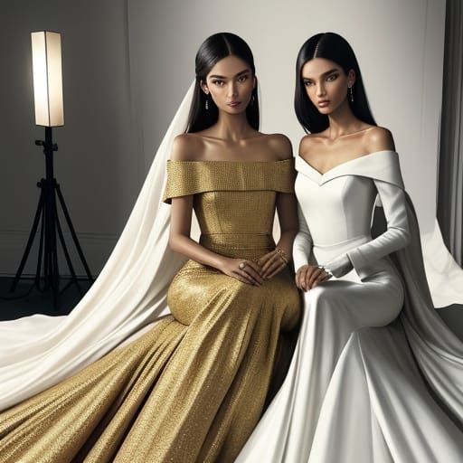 High Fashion Models in Classy Off-Shoulder Dresses