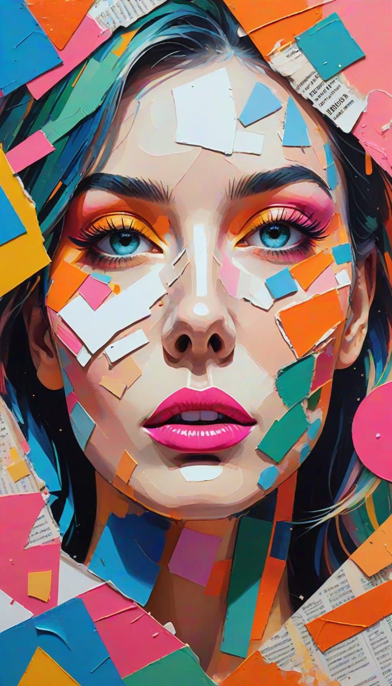 Pop Art Woman with Newspaper Collage