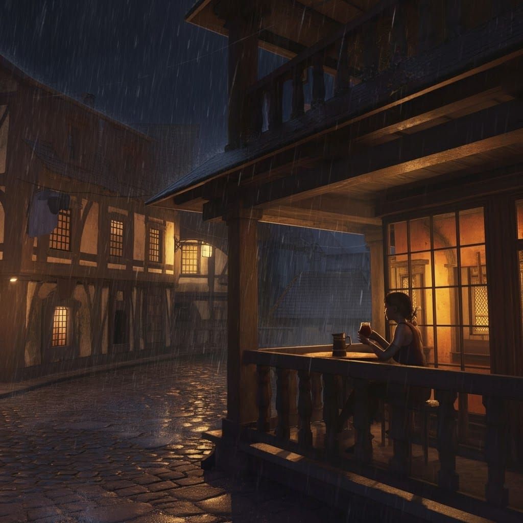 Rainy Balcony View of Tavern Street