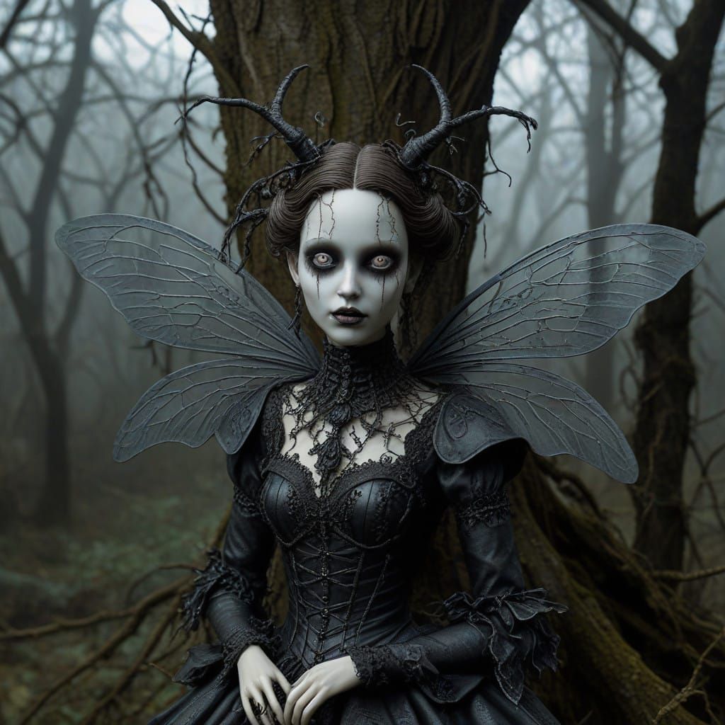 Gothic Beetle Fairy in Dark Victorian Attire