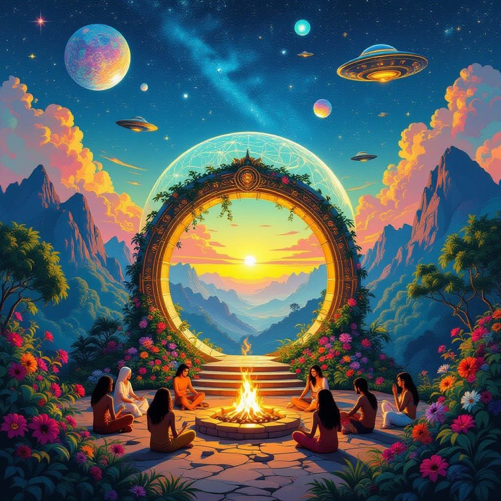 Trippy Hippies Chant at Alien Portal