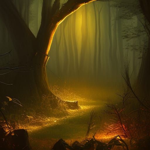 Night Forest Concept Art in Dark Fantasy Style