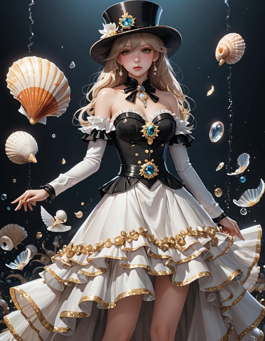 Ringmaster Seashell Dress in 3D Anime Art Style
