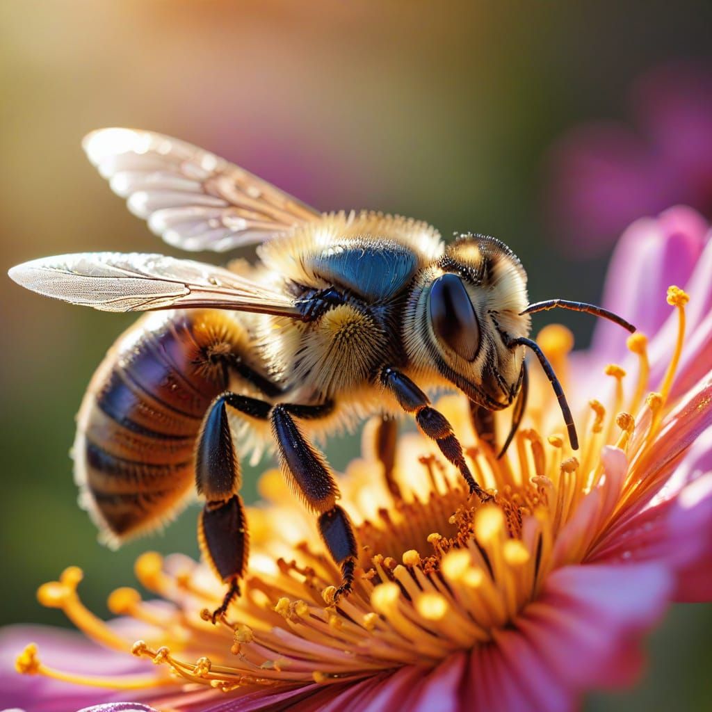 A Close-up of a Bee Collecting Nectar in Vibrant Bloom