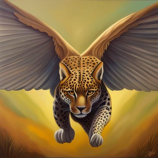 Winged Jaguar in Detailed Oil Painting