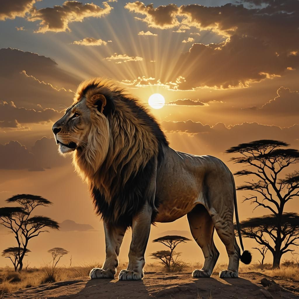 Maasai Lion Silhouette in Surrealist Style