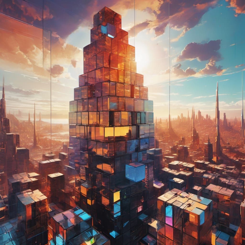 Neo-Futuristic Cityscape of Geometric Cubes