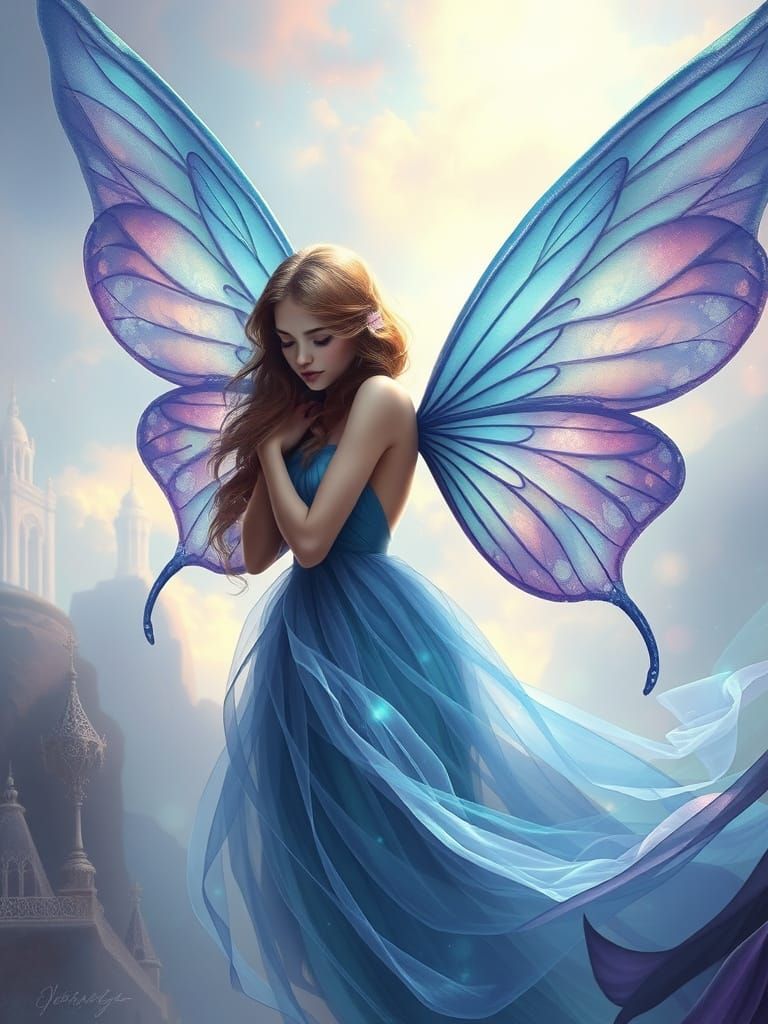 Ethereal Blue Fairy in Dreamlike Vista